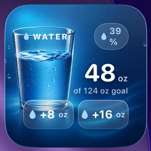 Water widget with quick-add buttons